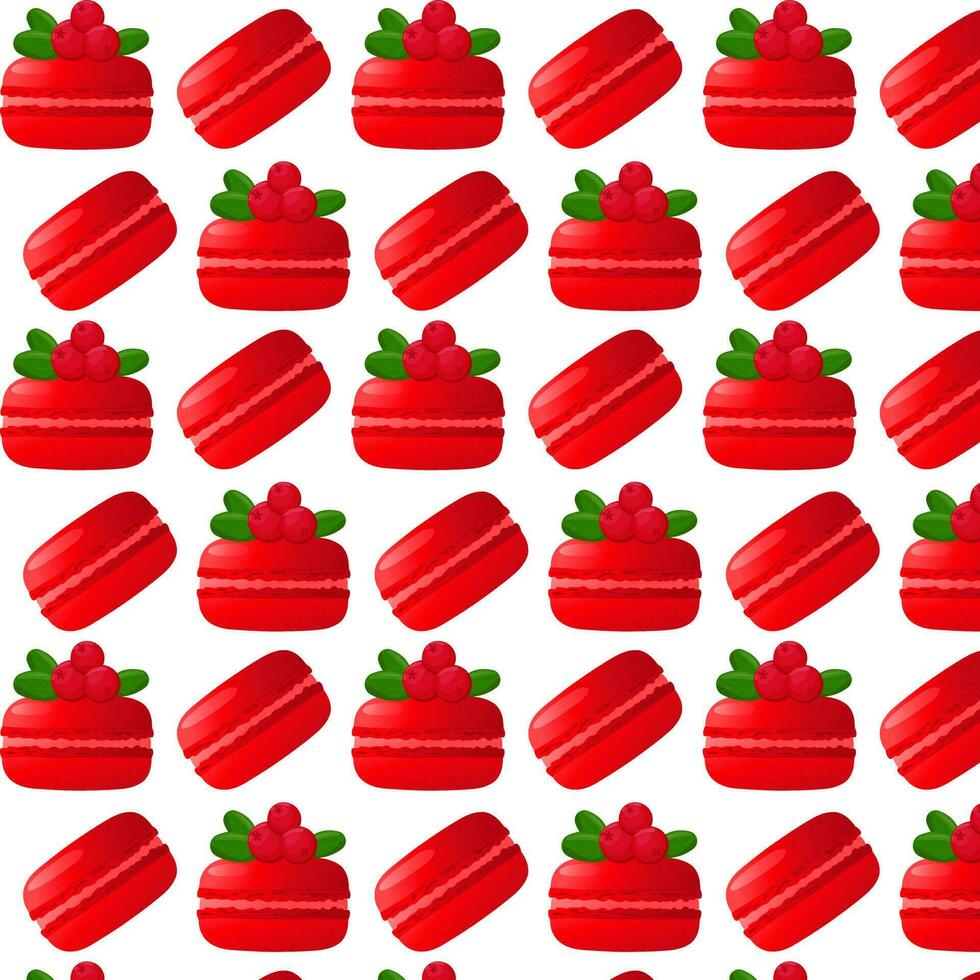 nahtlos Muster rot Macarons und Macarons mit Beeren.für Poster, Logos, Etiketten, Banner, Aufkleber, Produkt Verpackung Design, usw. Gradient Macarons. Vektor Illustration