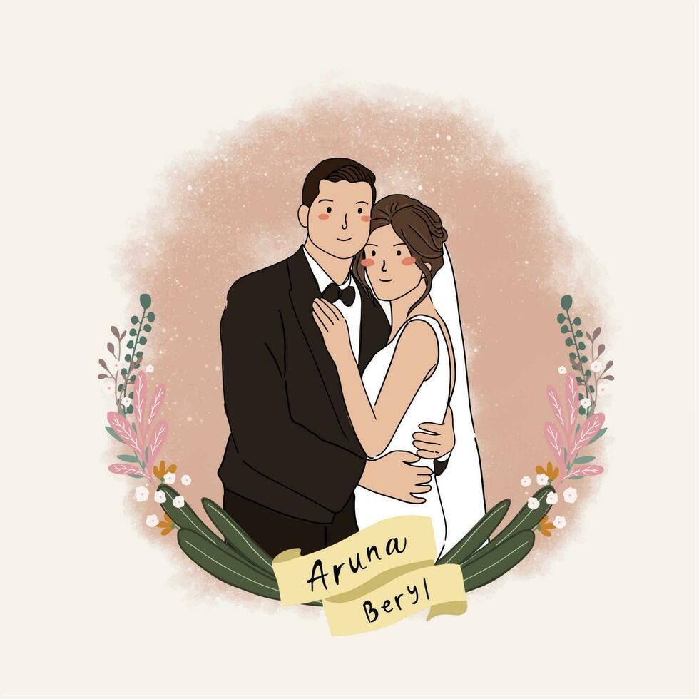 Hand gezeichnet Illustration von Hochzeit Paar Einladung Design vektor