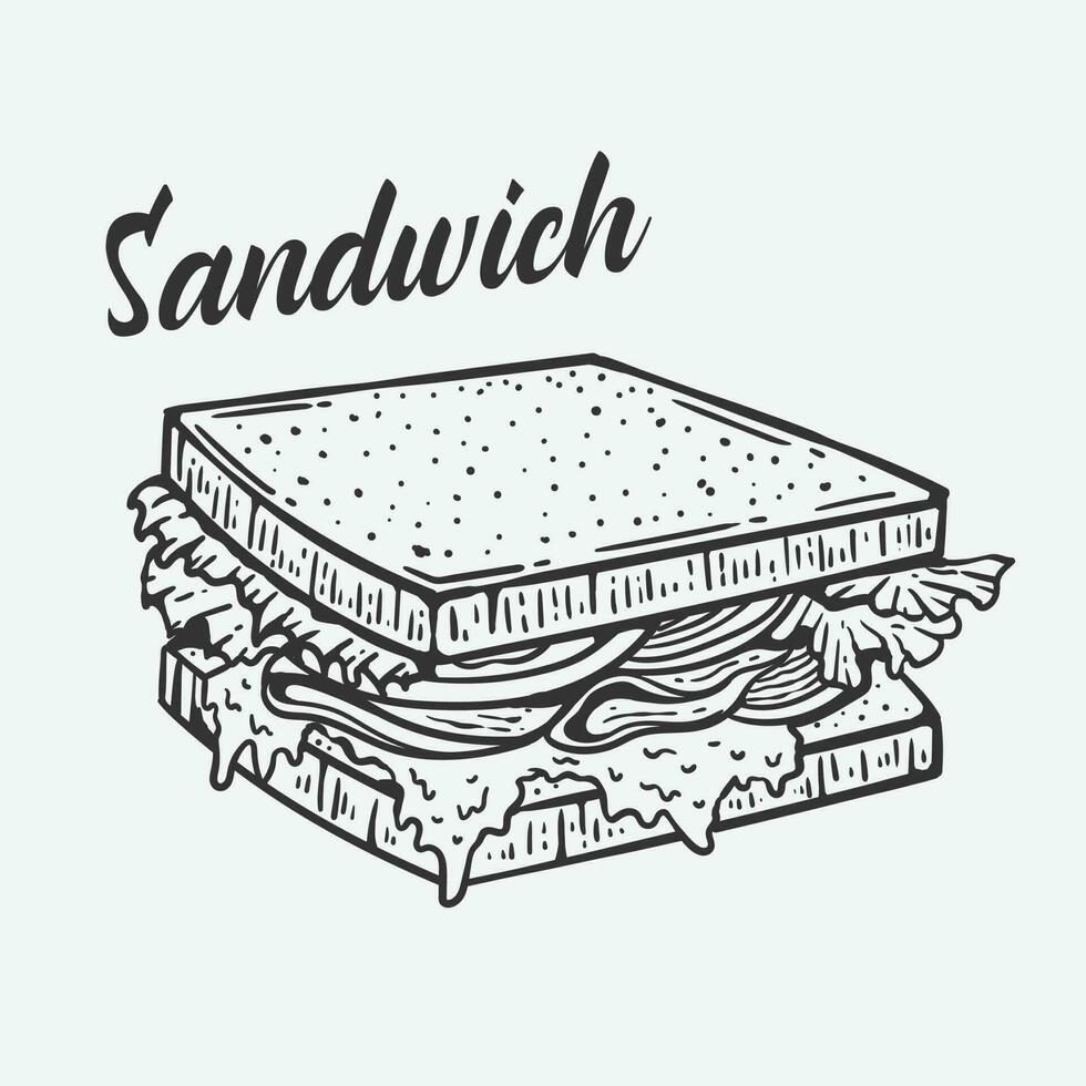 Sandwich Design Illustration im Hand gezeichnet im Jahrgang Stil vektor