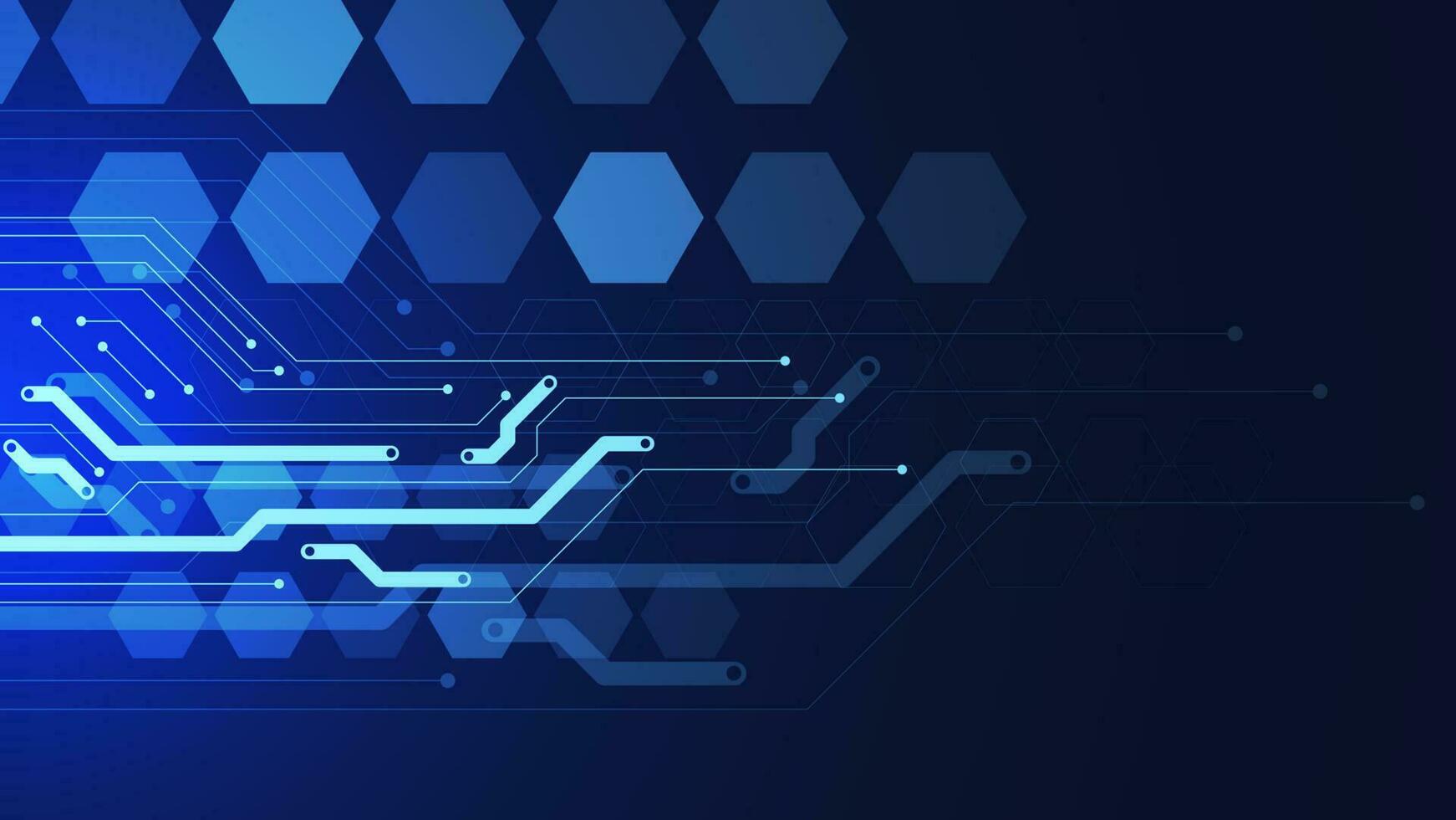 abstrakt trogen elektronisk krets styrelse med hexagoner former för hög dator teknologi och vetenskap begrepp bakgrund. vektor illustration.