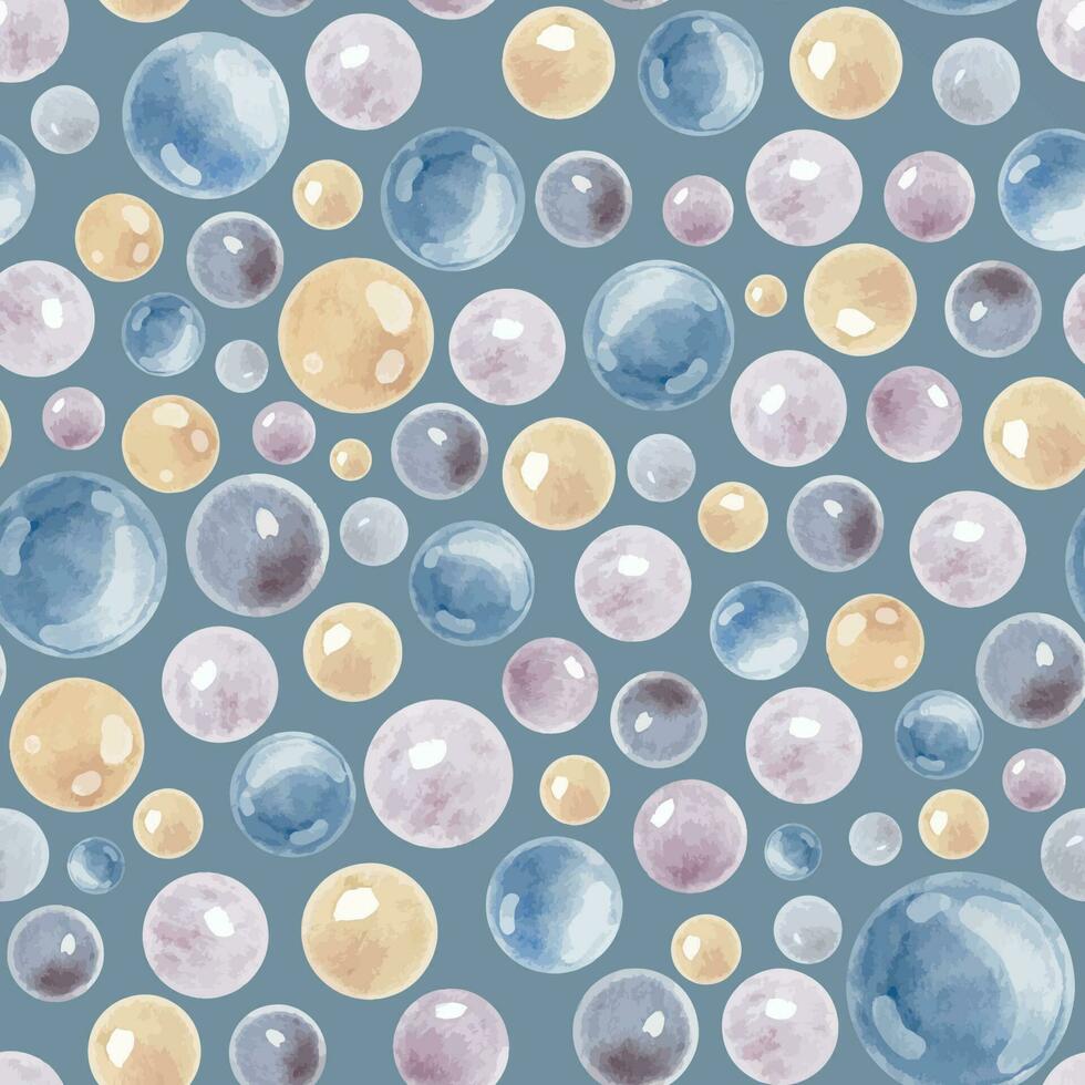 Aquarell Luftblasen nahtlos Muster. Hand gezeichnet Illustration von runden bunt Elemente auf Blau Hintergrund zum Verpackung Papier oder Textil- Design. Hintergrund mit Wasser Kreise zum Hintergrund oder Stoff. vektor