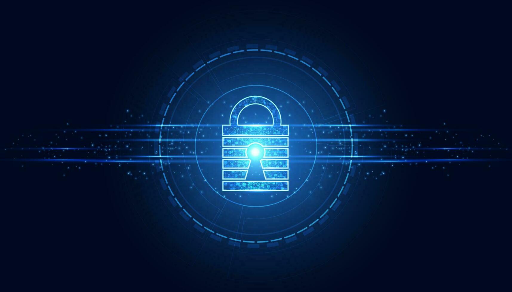 Vorhängeschloss Konzept Cyber Sicherheit Schutz Cyber Attacke Netzwerk Anti Virus Spam Malware auf Blau Hintergrund futuristisch schön vektor
