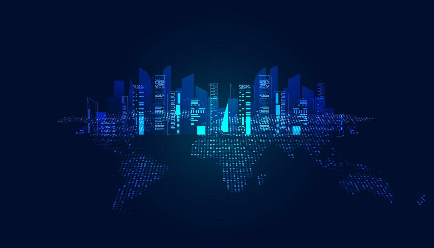 Stadt Konzept modern Clever Stadt auf Welt Karte modern Kommunikation Geschäft Verbindung Internet Netzwerk auf Blau Hintergrund modern futuristisch vektor