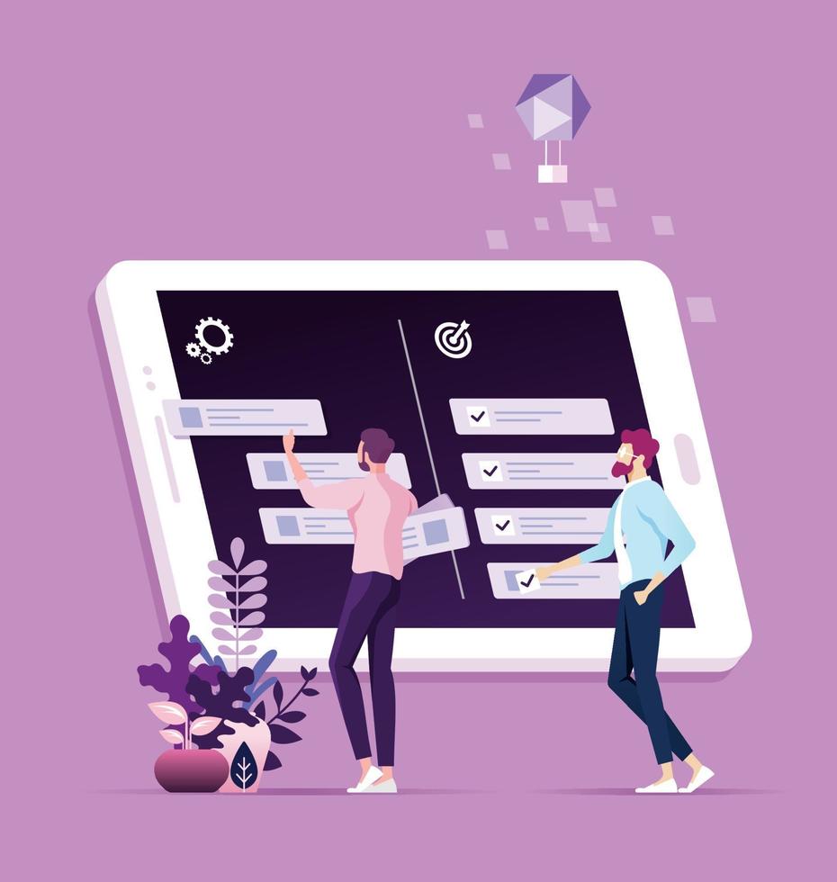 Planungs- und Planungskonzept. Geschäftsmann markierte Checkliste auf Tablette vektor