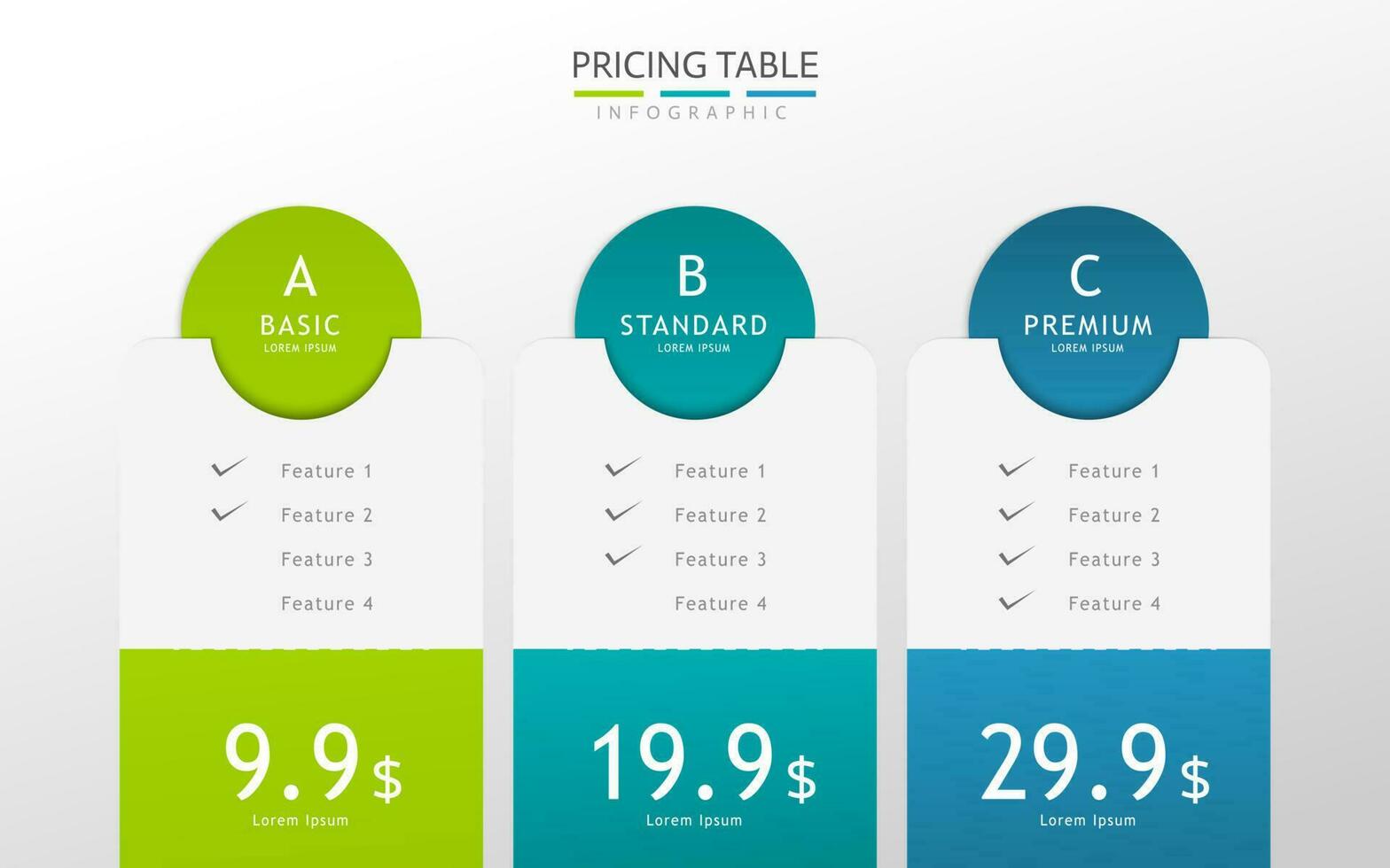 prissättning tabell infographic design mall med prenumeration alternativ vektor