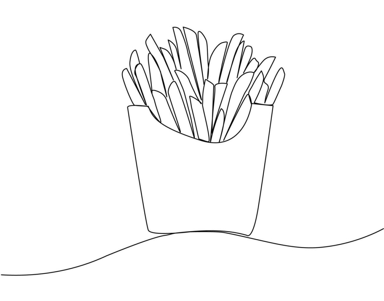 franska frites i kontinuerlig linje konst. friterad potatis pinnar i modern enda linje teckning stil. vektor illustration.