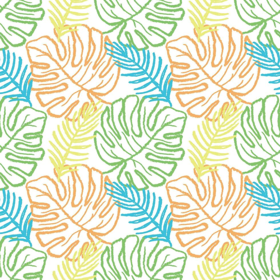 bunt tropisch Palme Blatt nahtlos Vektor Illustration Muster isoliert auf Weiß Hintergrund. Design zum verwenden Textil- alle Über Stoff drucken Verpackung Papier Hintergrund und Andere