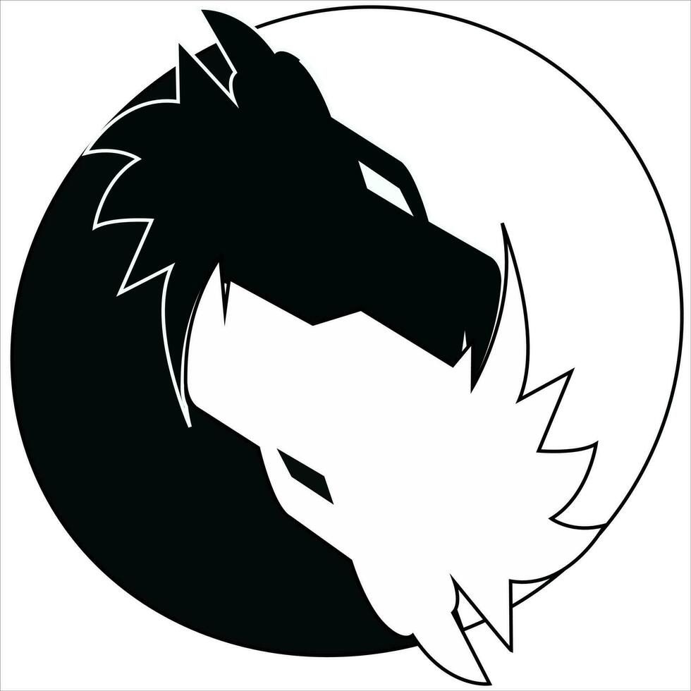 ein Bild von zwei Drachen Köpfe im das gestalten von ein Yin Yang Muster, geeignet zum Entwerfen T-Shirts, Aufkleber, Plakate und Mehr vektor