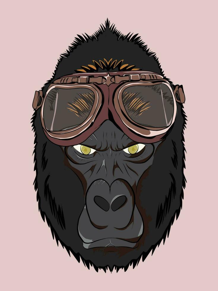 bild av en gorilla huvud bär glasögon, lämplig för design t-shirts, klistermärken och Mer vektor