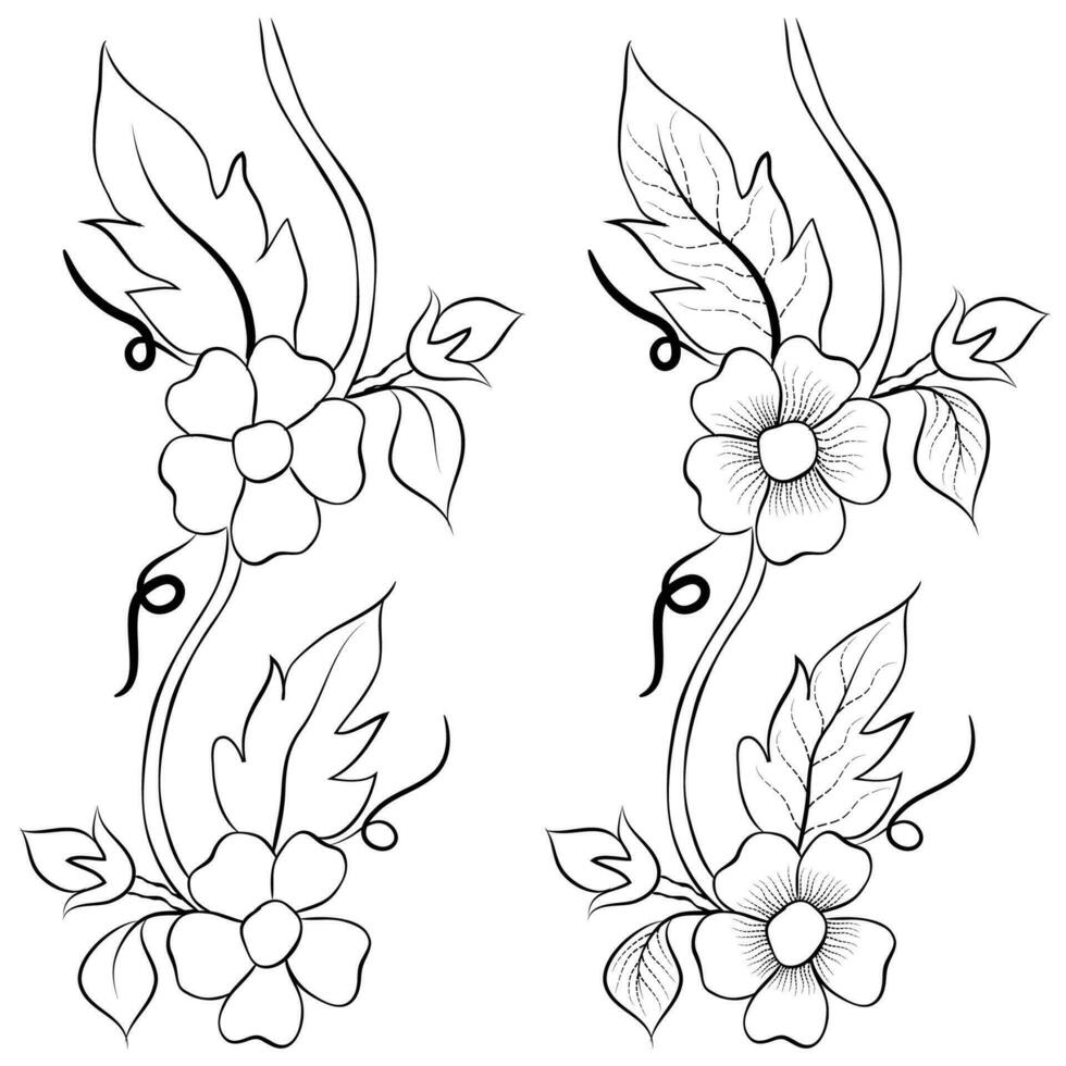 fri vektor linje konst och hand teckning blomma konst svart och vit platt design enkel blomma