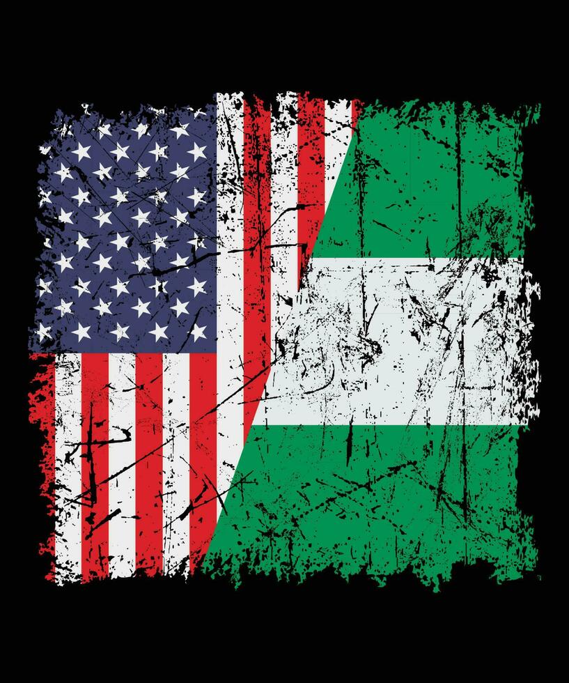 Nigerianer Wurzeln Hälfte amerikanisch Flagge und Hälfte Nigeria Flagge t Hemd drucken Vorlage USA Hemd Design vektor