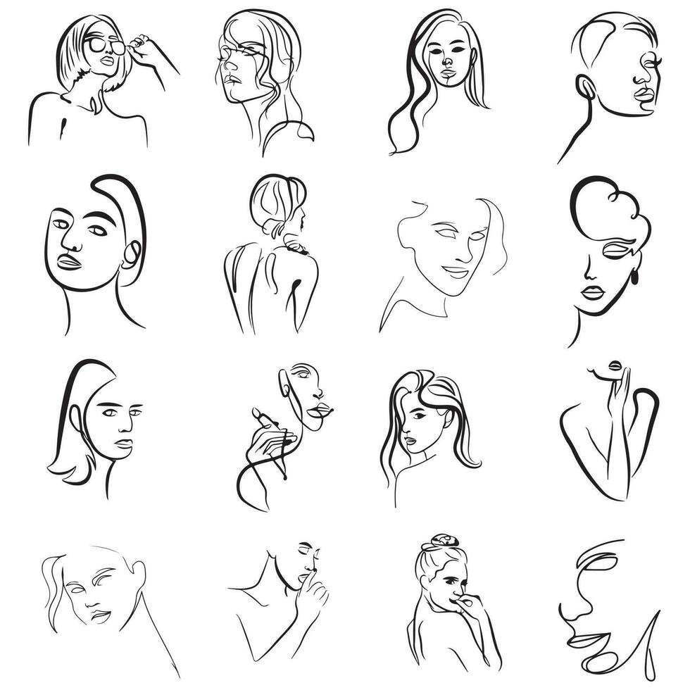 kvinna ansikte ikon vektor, logotyp, tecken, silhuett illustration linjekonst. vektor