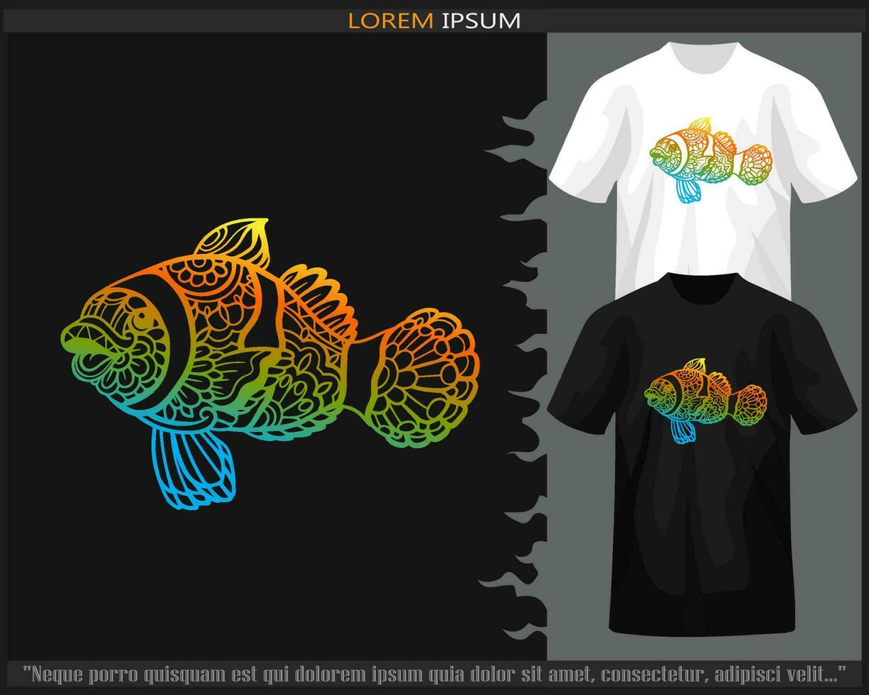 lutning färgrik clown fisk mandala konst isolerat på svart och vit tshirt. vektor
