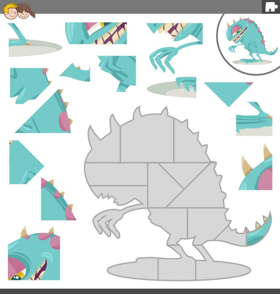 Puzzle Puzzle Spiel mit Karikatur Monster- Charakter vektor