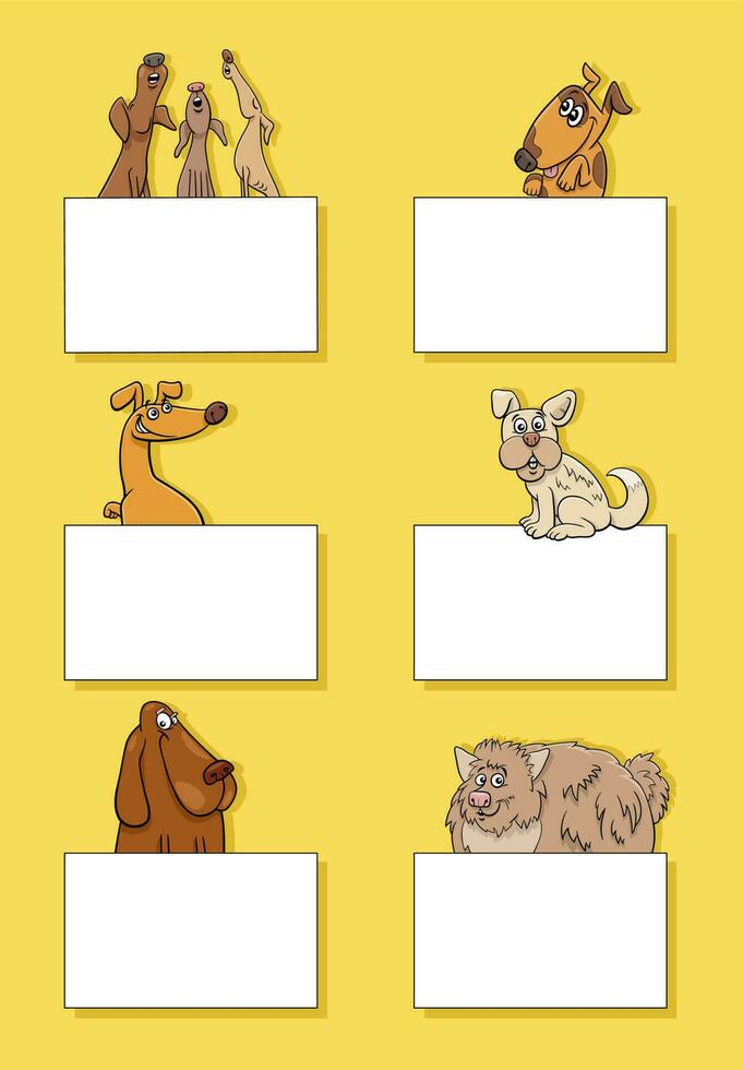 tecknad serie hundar och valpar med kort eller banderoller design uppsättning vektor