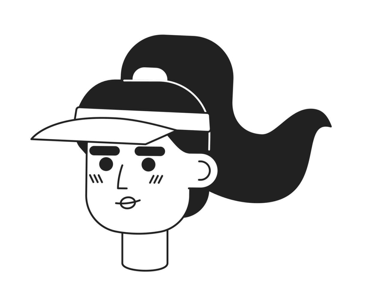 Mädchen Tennis Spieler tragen sportlich Sonne Visier Hut einfarbig eben linear Charakter Kopf. editierbar Gliederung Hand gezeichnet Mensch Gesicht Symbol. 2d Karikatur Stelle Vektor Benutzerbild Illustration zum Animation