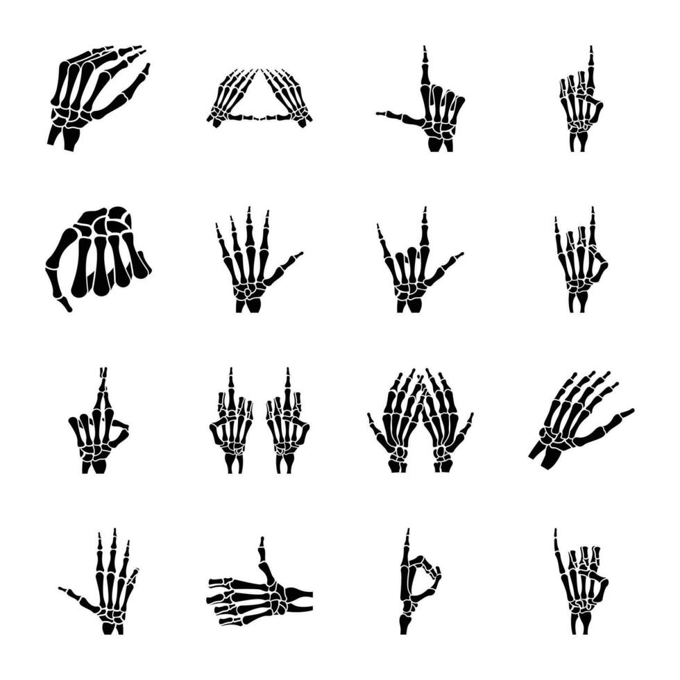 glyf ikoner uppsättning av skelett händer vektor