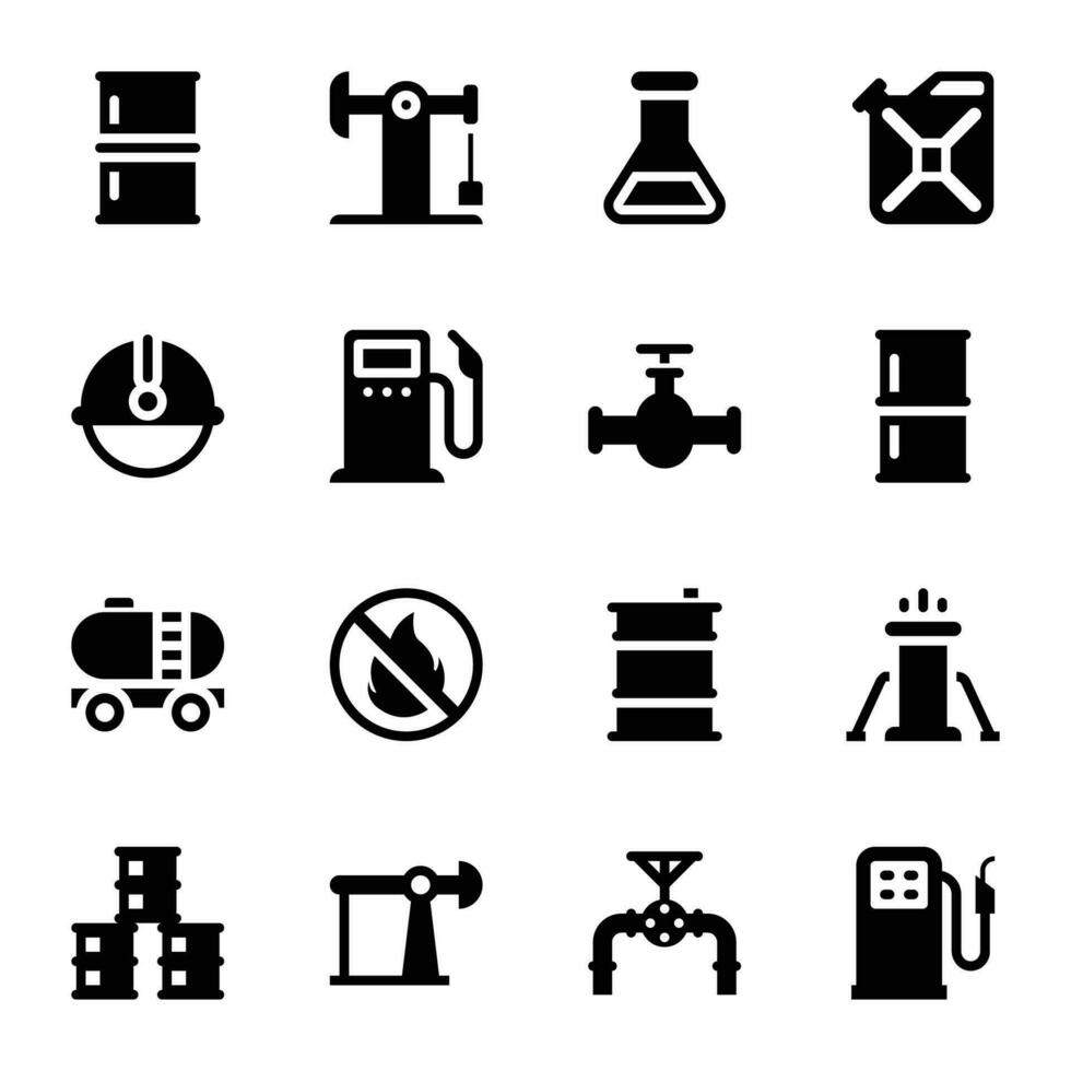 Öl Industrie Glyphe Symbole vektor