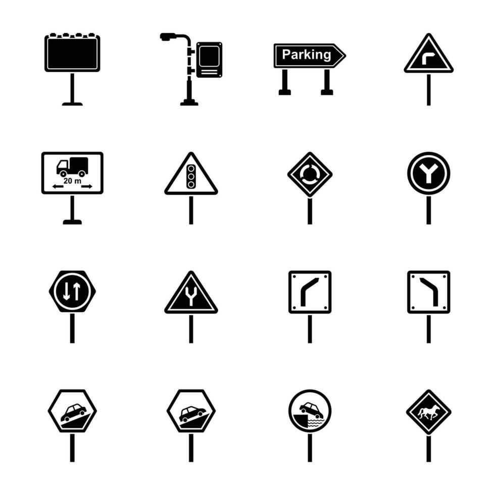 Straße Zeichen und Kreuzungen eben Vektor Symbole Pack