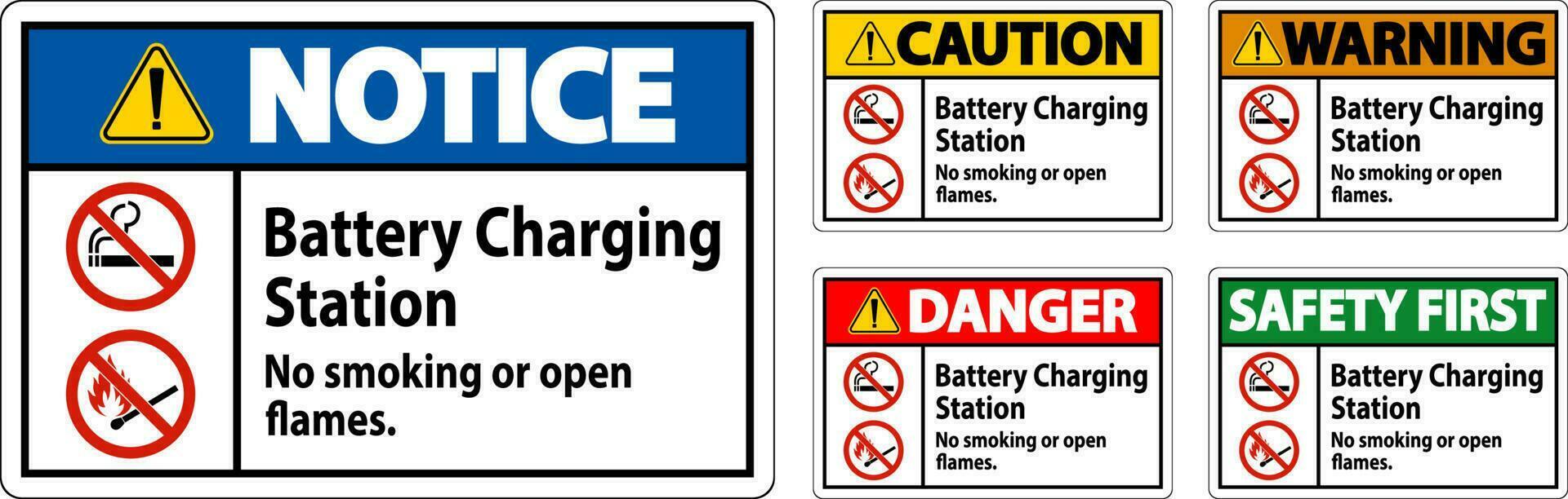 Vorsicht Zeichen Batterie Laden Bahnhof, Nein Rauchen oder öffnen Flammen vektor