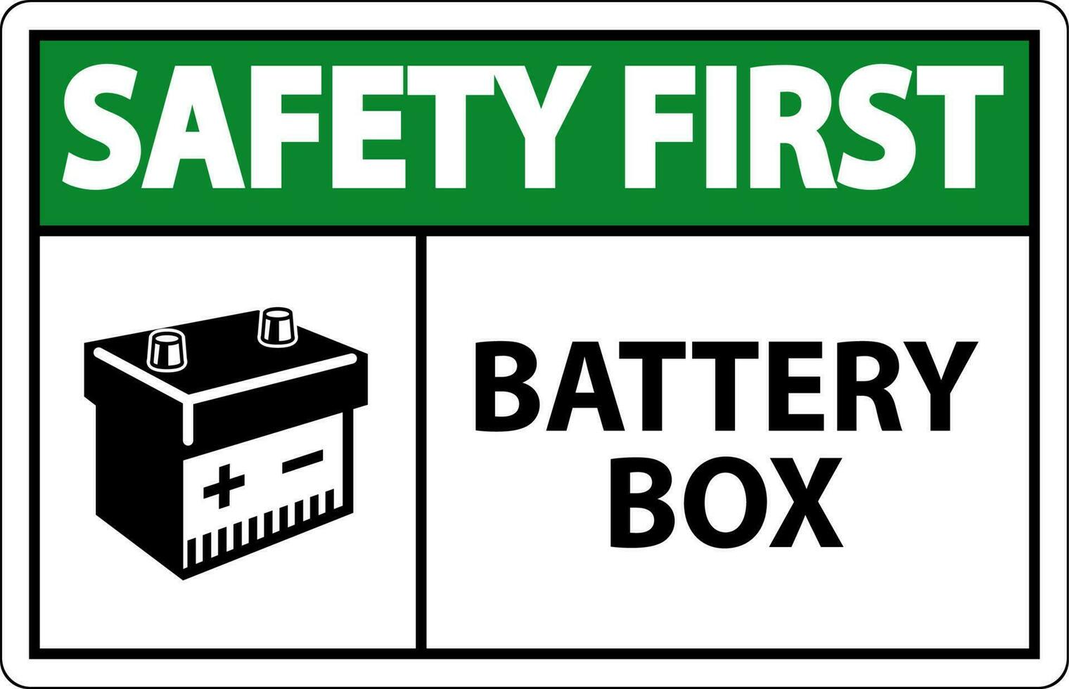 säkerhet först batteri låda med ikon tecken på vit bakgrund vektor