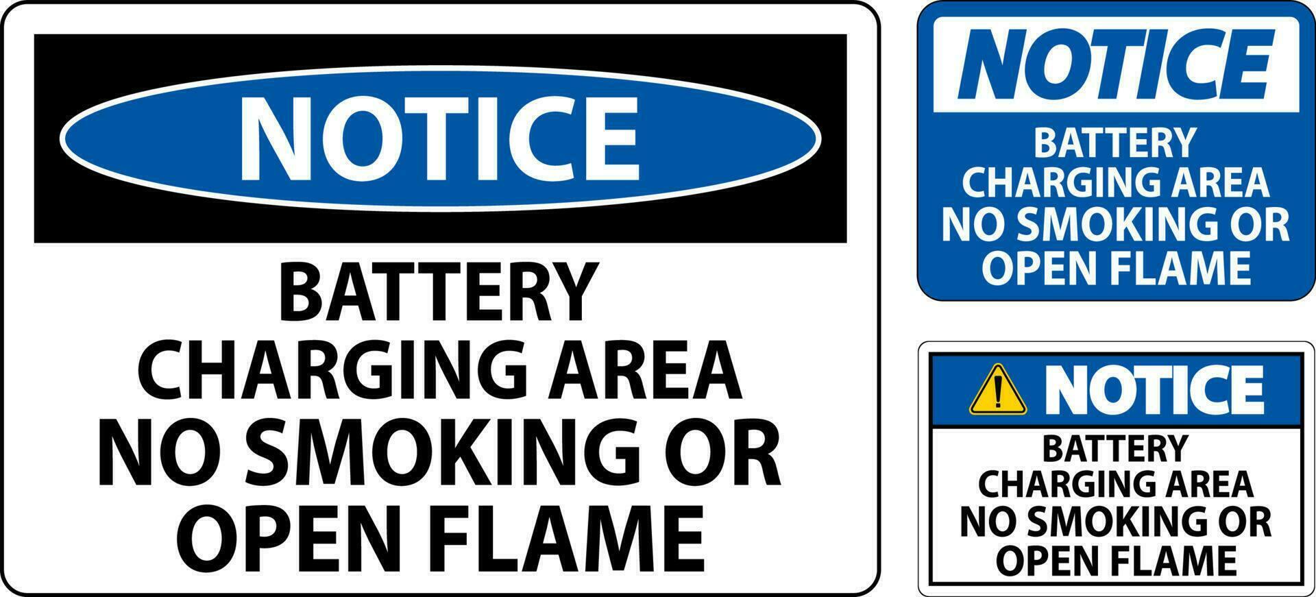 beachten Zeichen Batterie Laden Bereich, Nein Rauchen oder öffnen Flamme vektor