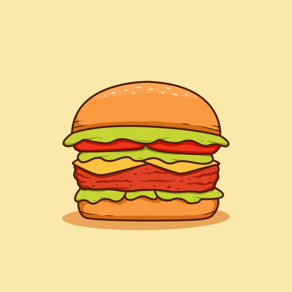 stor nötkött kött ost burger illustration vektor, tecknad serie ostburgare illustration vektor