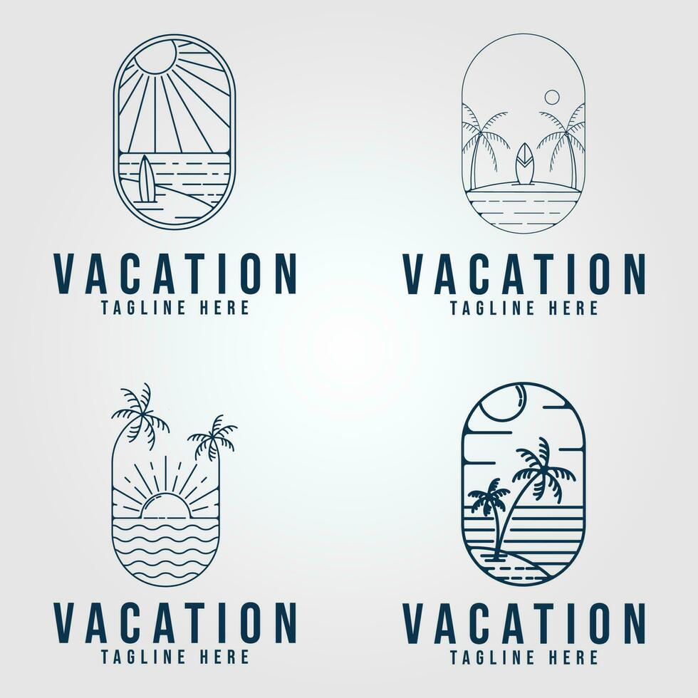 einstellen Strand Ferien Logo Linie Kunst minimalistisch, mit Emblem Vektor Illustration Design