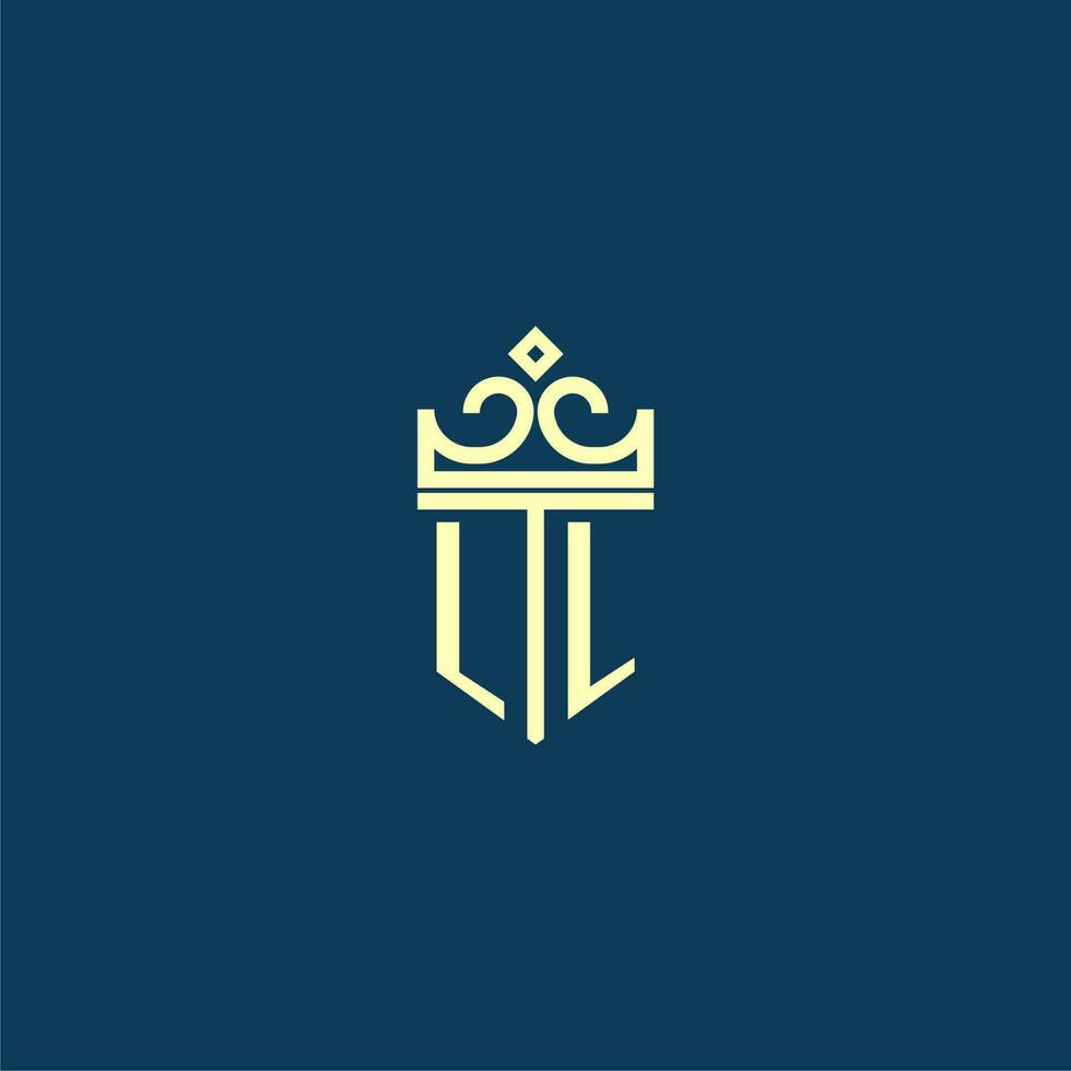 ll första monogram skydda logotyp design för krona vektor bild
