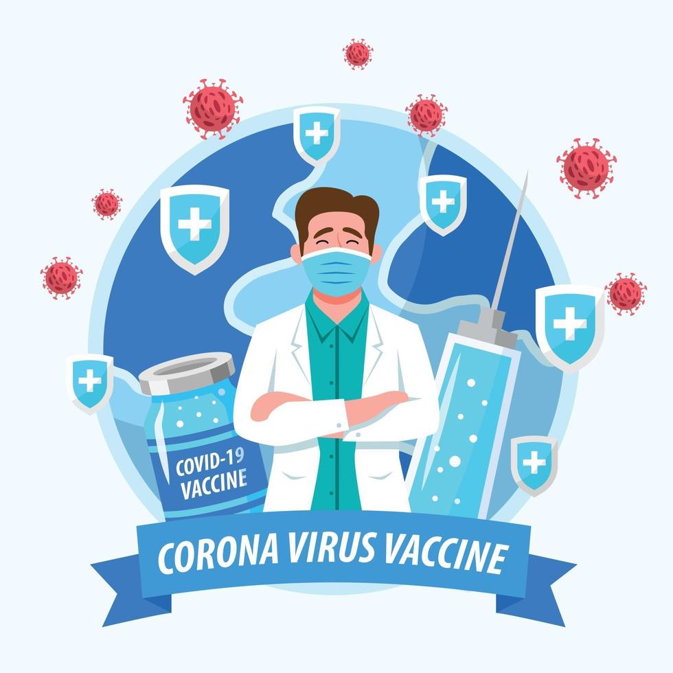 vaccin koncept för läkare och koronavirus vektor