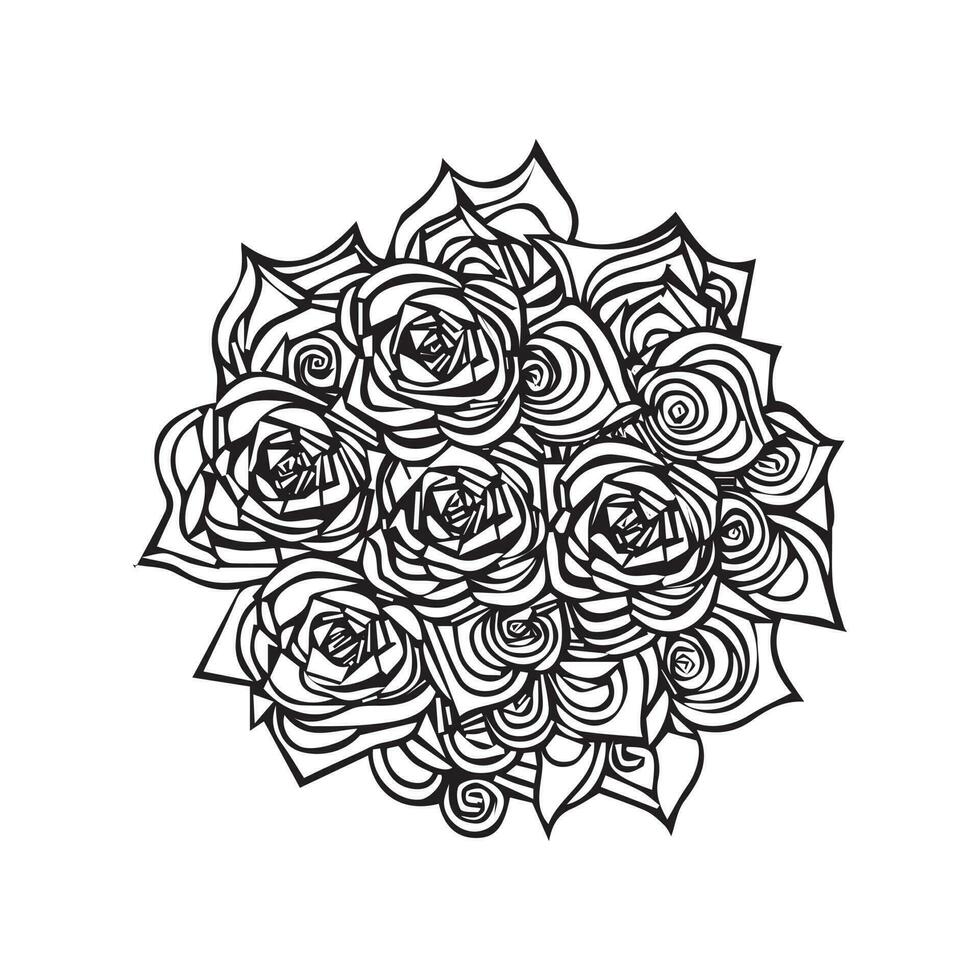 Strauß von Rose Hand gezeichnet Bleistift skizzieren, Färbung Buchseite, und Buch, Rose Blume Umriss, Illustration Tinte Kunst. Rose Vektor Kunst.