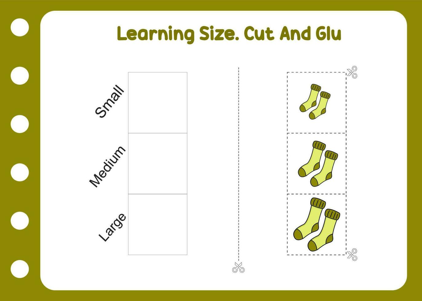 Lernen Größe. Schnitt und kleben das Socken vektor