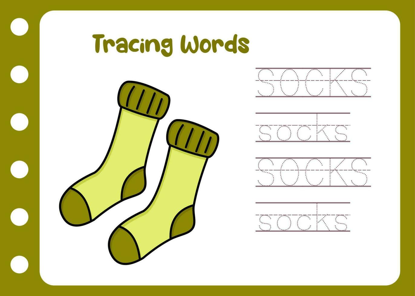 spårande de ord av strumpor.inlärning roligt för barn vektor