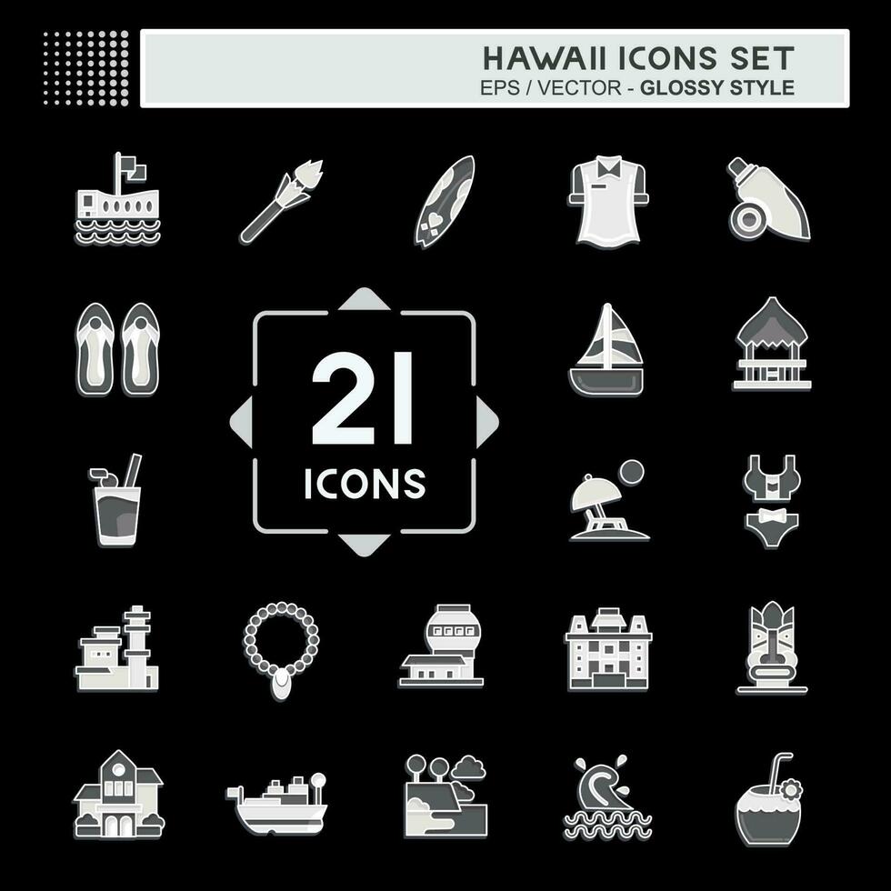 Symbol einstellen Hawaii. verbunden zu Urlaub Symbol. glänzend Stil. einfach Design editierbar. Vektor