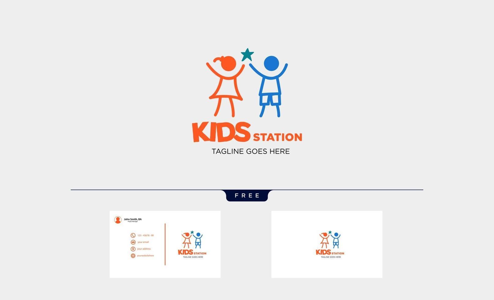 Kinder spielen Gruppenbildung Logo Vorlage Vektor-Illustration Icon Elemente isoliert mit Visitenkarte Vektor