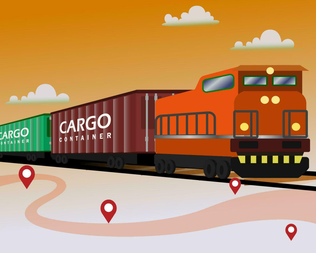 frakt tåg för global logistik vektor illustration, logistik transport, frakt hemsida begrepp, frakt tåg och behållare rälsbussar vektor illustration