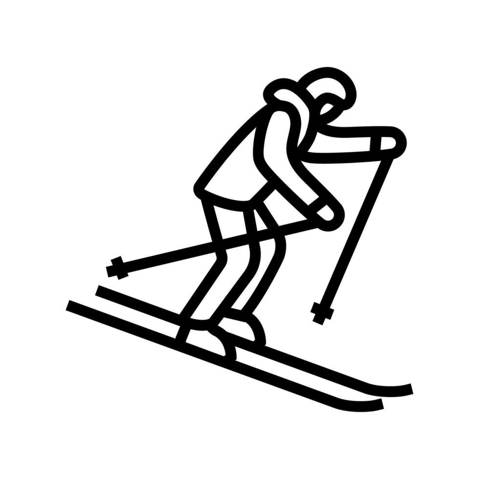 Skifahren bergab Winter Jahreszeit Linie Symbol Vektor Illustration