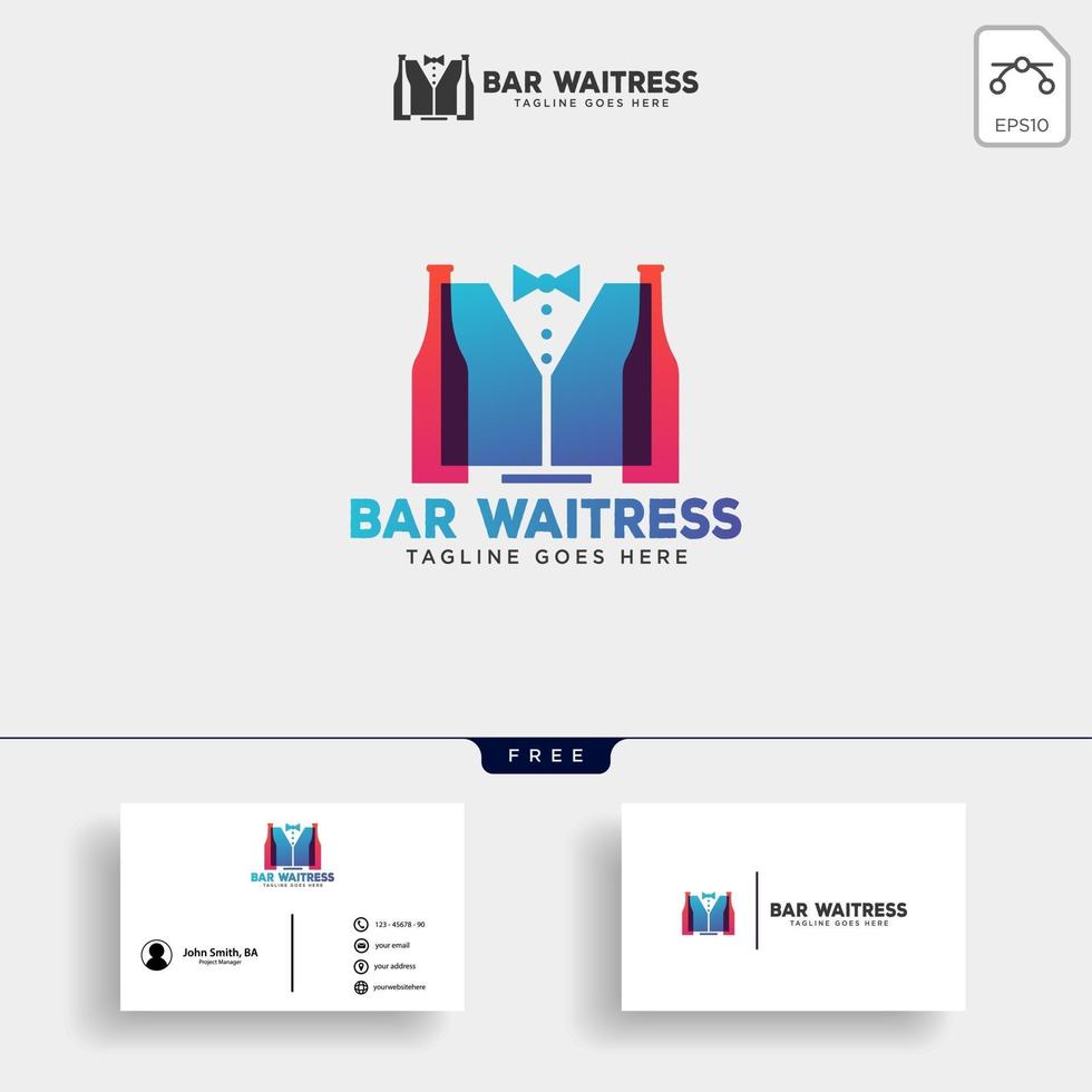 servitris bar eller servitör kreativa logotyp mall vektorillustration med visitkort vektor