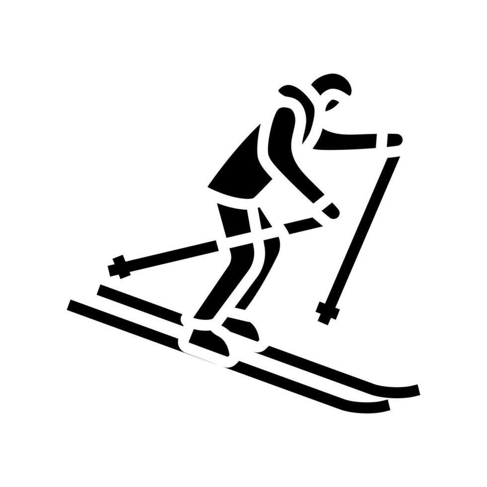 Skifahren bergab Winter Jahreszeit Glyphe Symbol Vektor Illustration