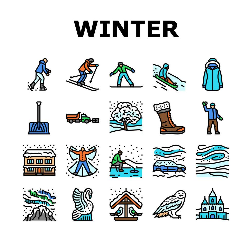 Winter Jahreszeit Schnee kalt Urlaub Symbole einstellen Vektor