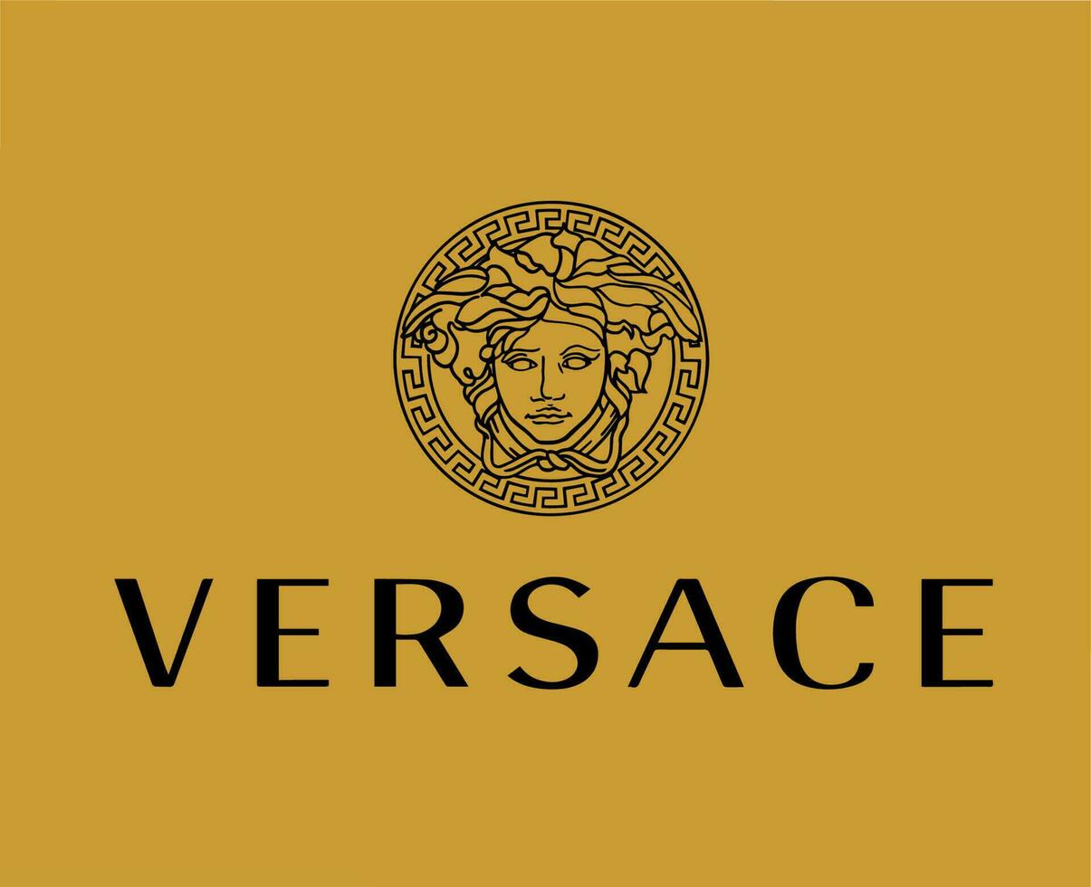 versace varumärke logotyp med namn svart symbol kläder design ikon abstrakt vektor illustration med brun bakgrund