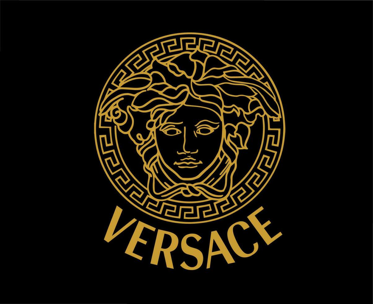 versace varumärke symbol med namn brun logotyp kläder design ikon abstrakt vektor illustration med svart bakgrund
