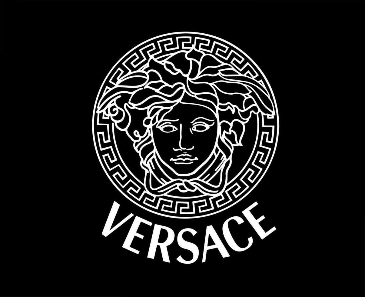 Versace Marke Symbol mit Name Weiß Logo Kleider Design Symbol abstrakt Vektor Illustration mit schwarz Hintergrund