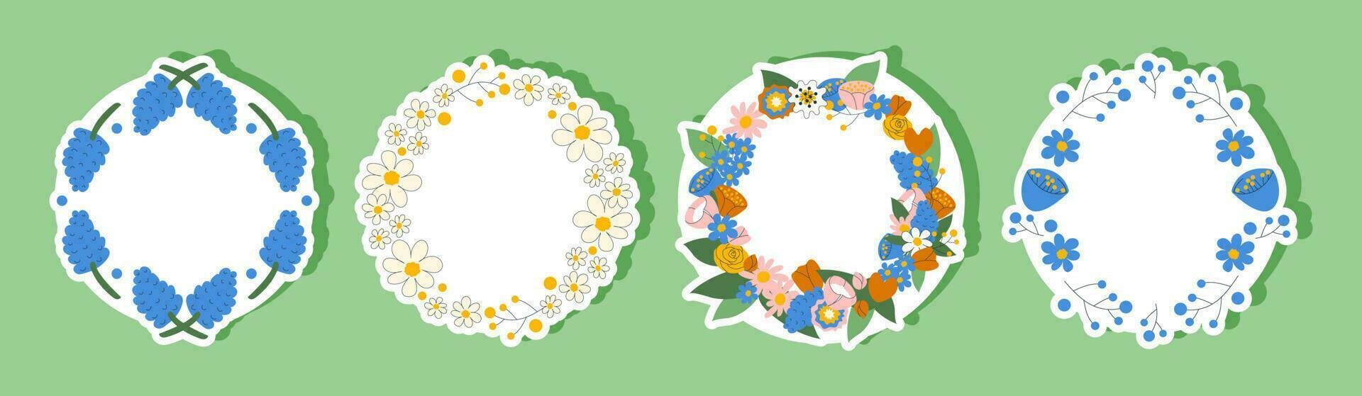 Blumen- Kranz Aufkleber einstellen Vektor Illustration isoliert