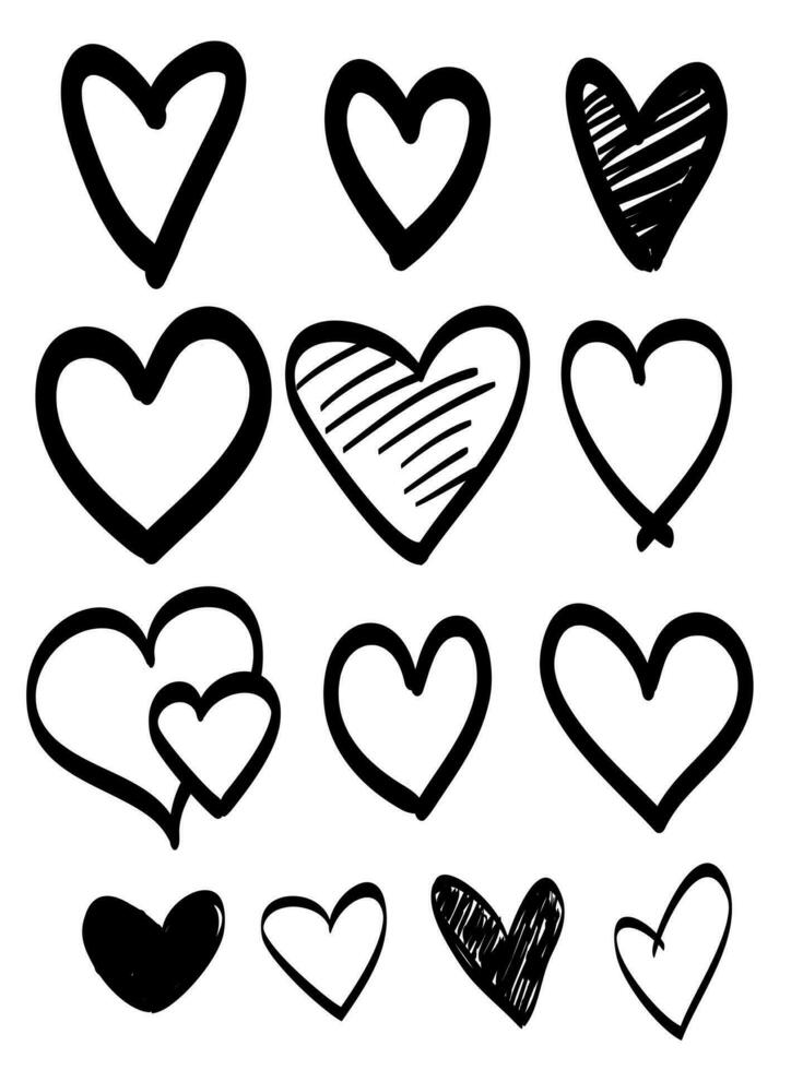 Gekritzel Herzen Sammlung. Hand gezeichnet Liebe Herz. Grafik Design Element isoliert auf Weiß Hintergrund. Vektor Illustration