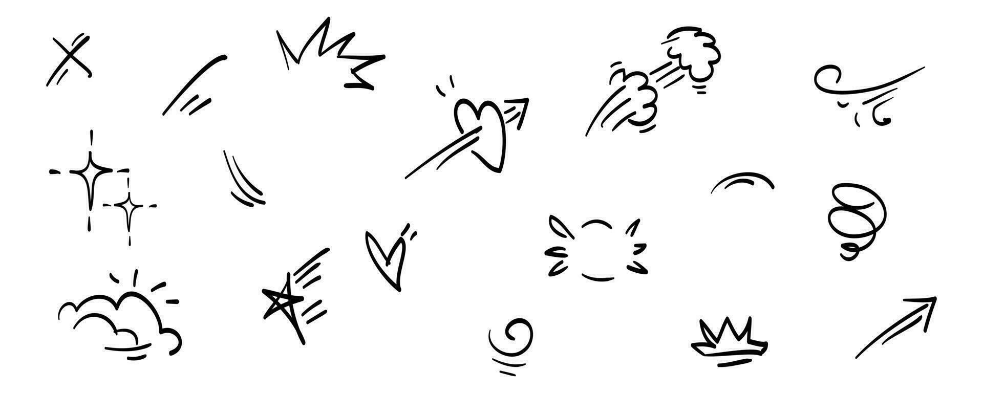 Gekritzel einstellen Karikatur Ausdrücke Auswirkungen. Hand gezeichnet Emoticon Auswirkungen Design Elemente. Vektor Illustration