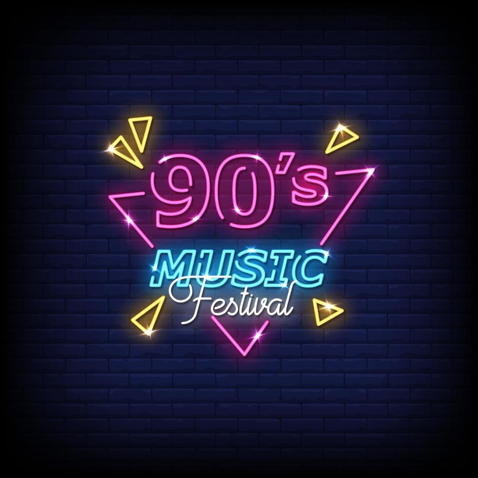 90er Jahre Musik Festival Leuchtreklamen Stil Text Vektor