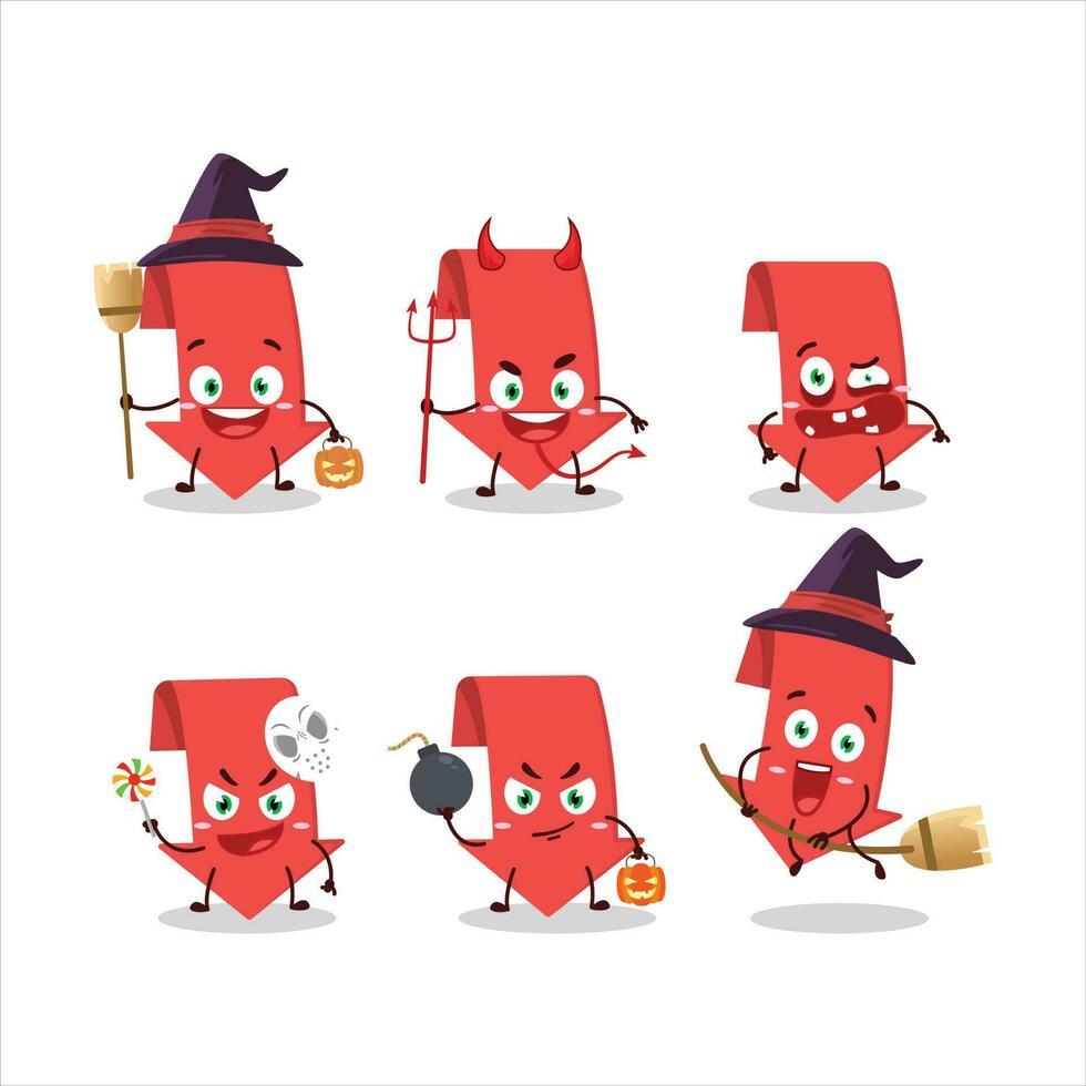 Halloween Ausdruck Emoticons mit Karikatur Charakter von Pfeil Nieder vektor