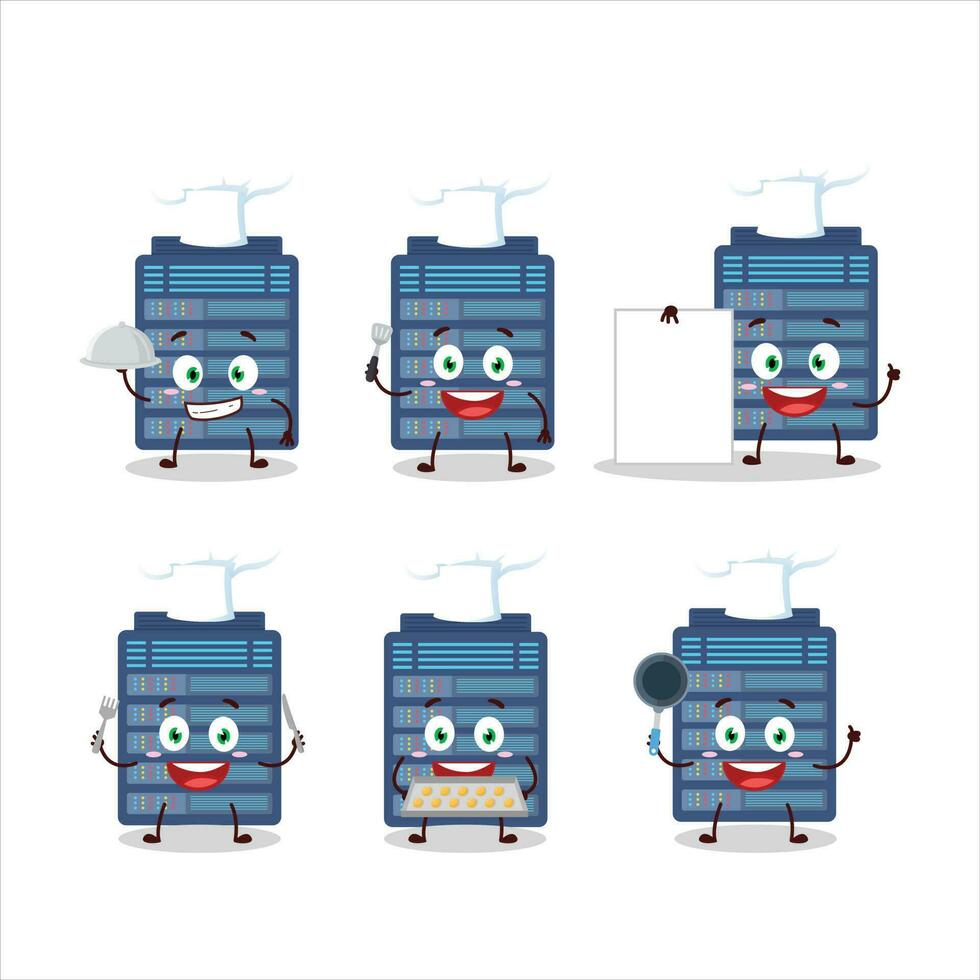 tecknad serie karaktär av server moln med olika kock uttryckssymboler vektor