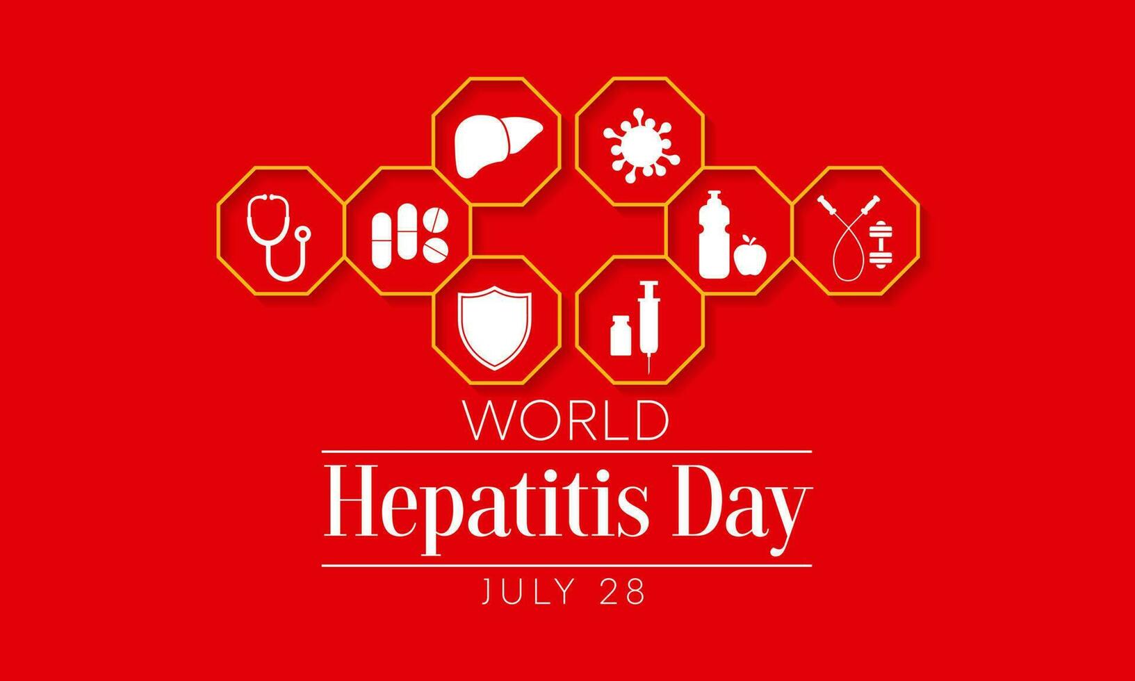 Welt Hepatitis Tag ist beobachtete jeder Jahr auf Juli 28, wann das Leber ist entzündet oder beschädigt, es ist Funktion können Sein betroffen und sicher medizinisch Bedingungen können Ursache Hepatitis. Vektor Illustration